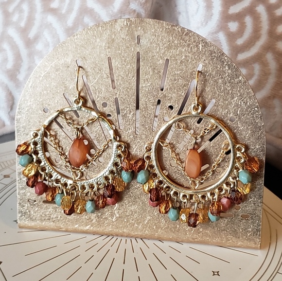 Anthropologie Jewelry - Bohemian gold beaded chandelier earrings